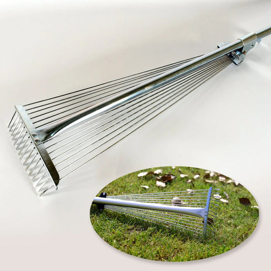 Stainless Steel Telescopic Garden Rake for Quick Clean Up of Lawn and Yard