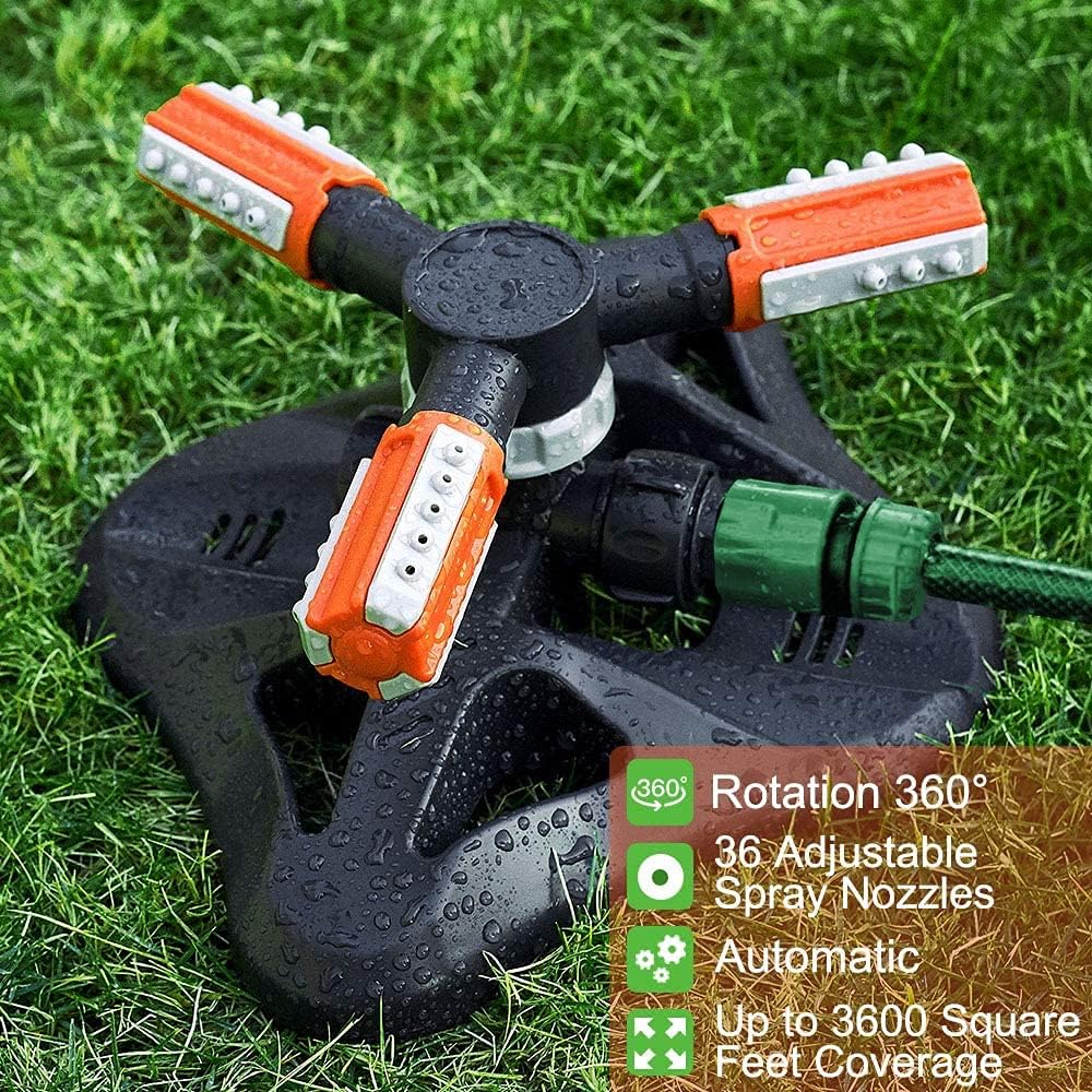 Garden Sprinkler, Automatic 360 Degree Rotating Lawn Water Sprinkler, 3-Arm Sprinkler, Gardena Rotating Sprinkler Sprinkler for Watering Systems for Lawn, Plants, Flowers, Vegetables