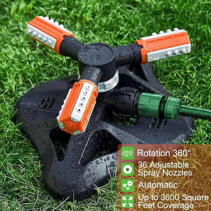 Garden Sprinkler, Automatic 360 Degree Rotating Lawn Water Sprinkler, 3-Arm Sprinkler, Gardena Rotating Sprinkler Sprinkler for Watering Systems for Lawn, Plants, Flowers, Vegetables